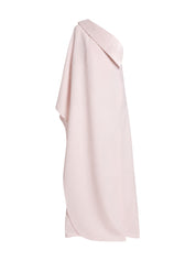 Asymmetric gown with drapped sleeve detail