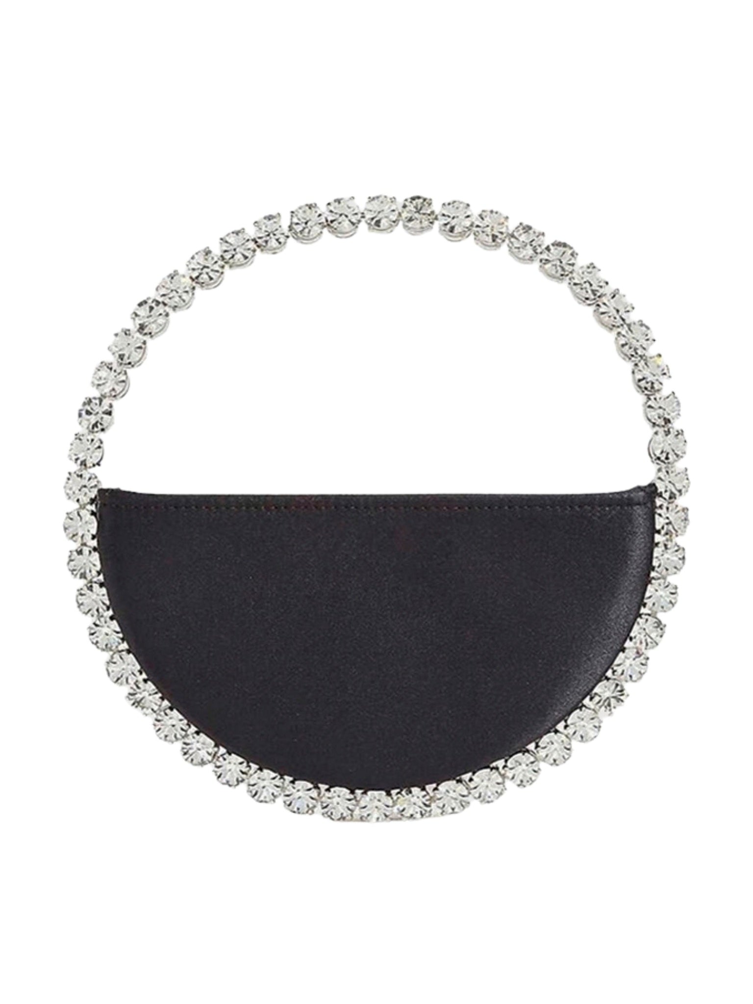 Eternity satin black round stone-encrusted satin clutch