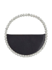 Eternity satin black round stone-encrusted satin clutch
