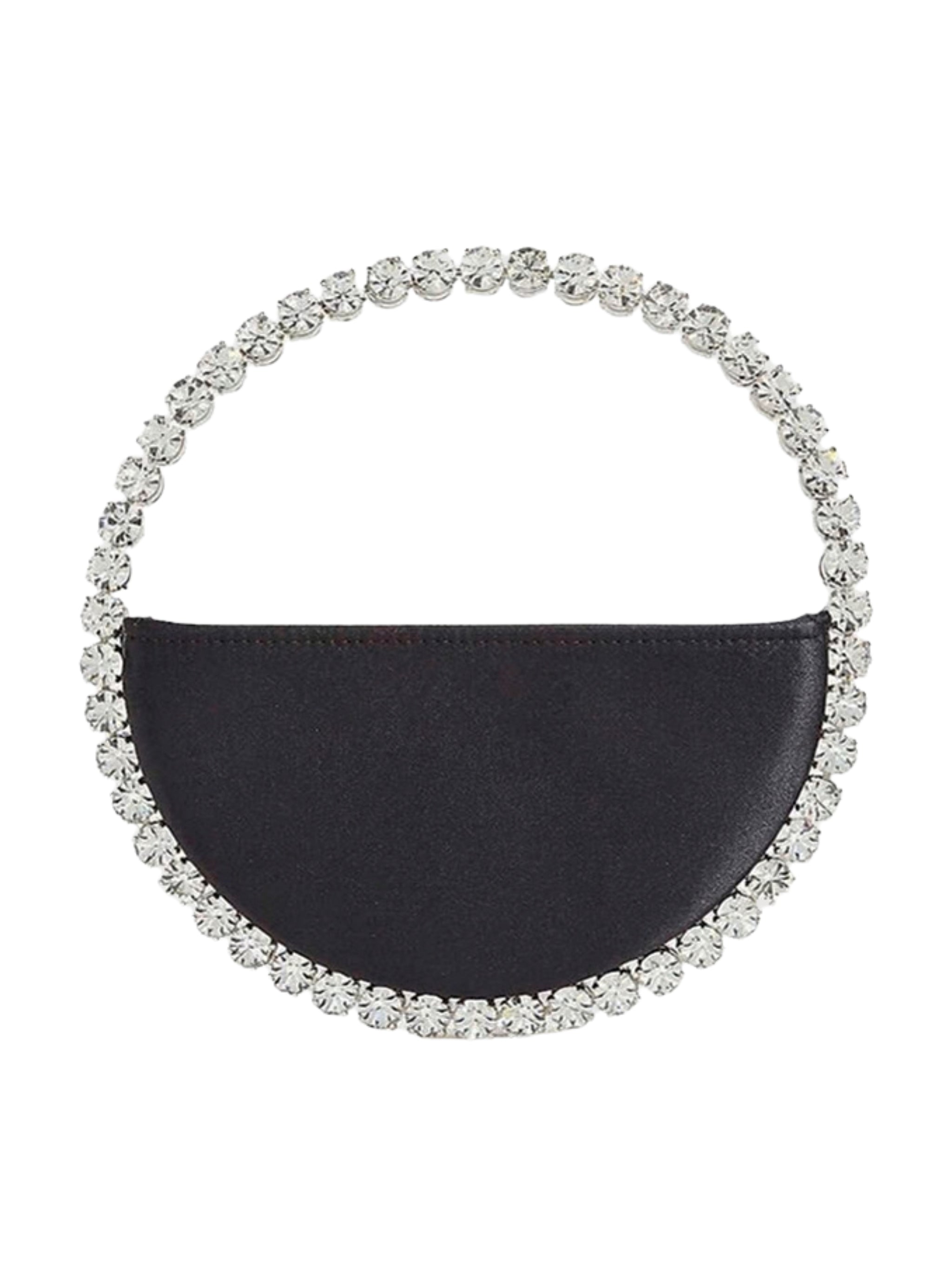 Eternity satin black round stone-encrusted satin clutch