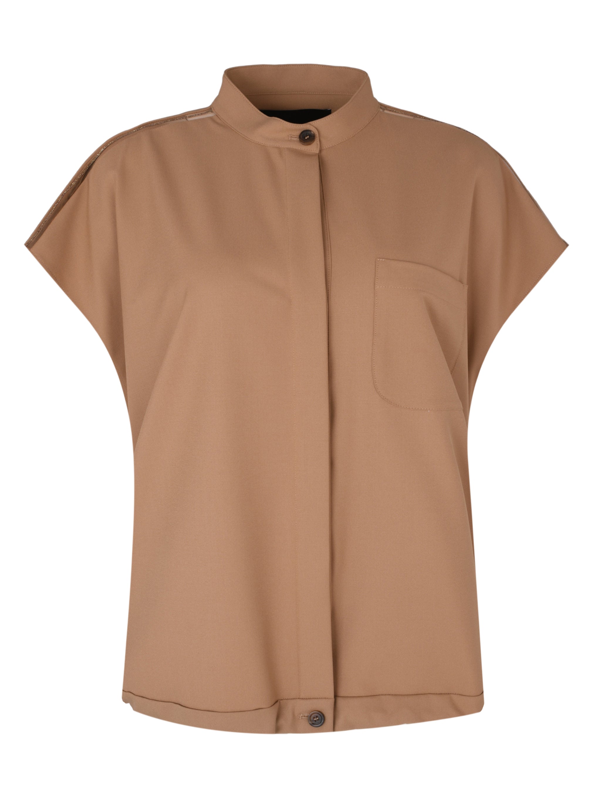 Tech wool sleeveless bomber with patch pockets