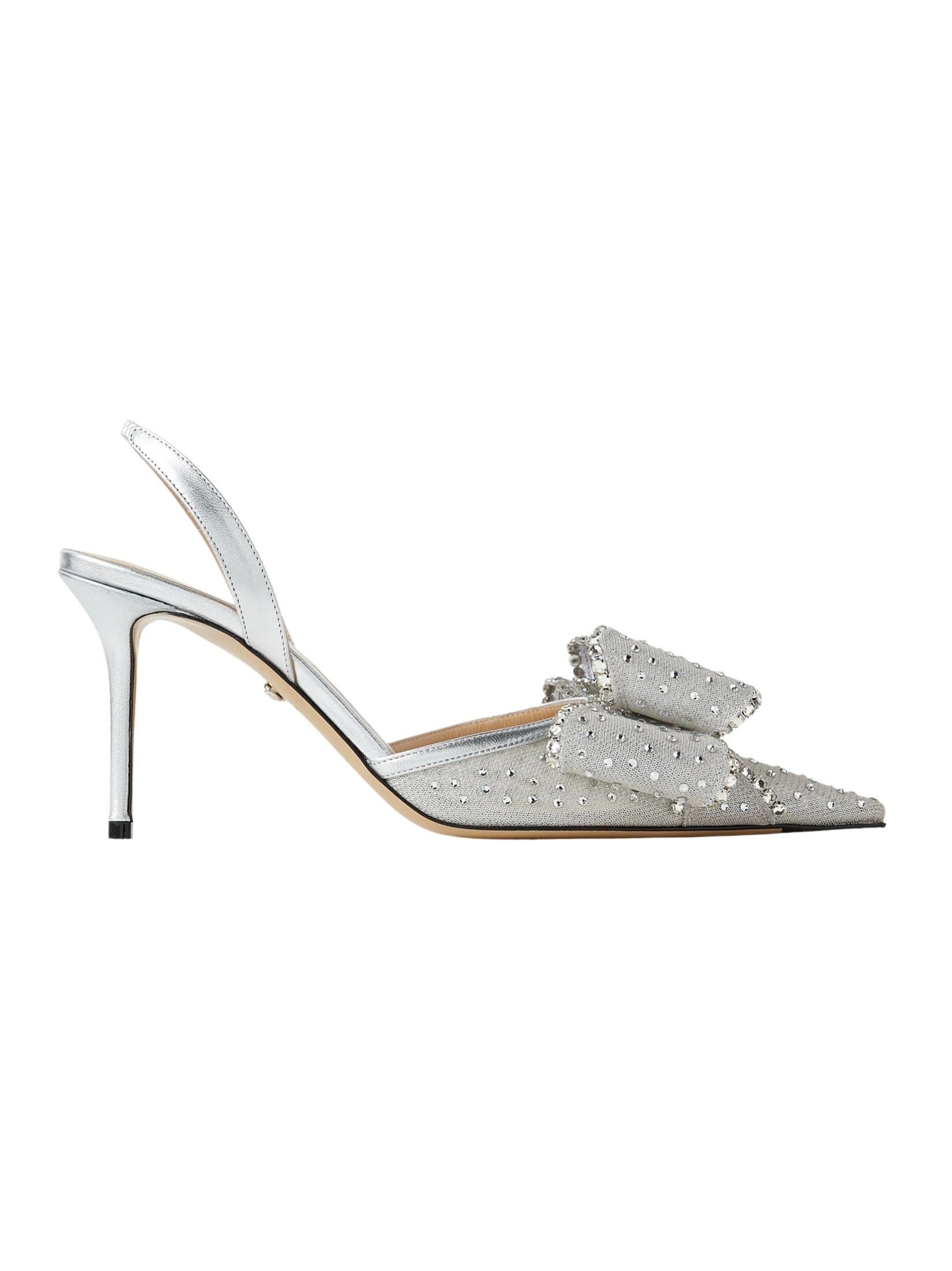 Le cadeau silver crystal mesh slingback (85mm)