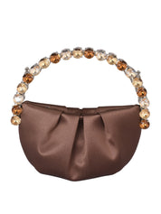 Micro eternity satin chocolate brown stone-encrusted satin micro clutch