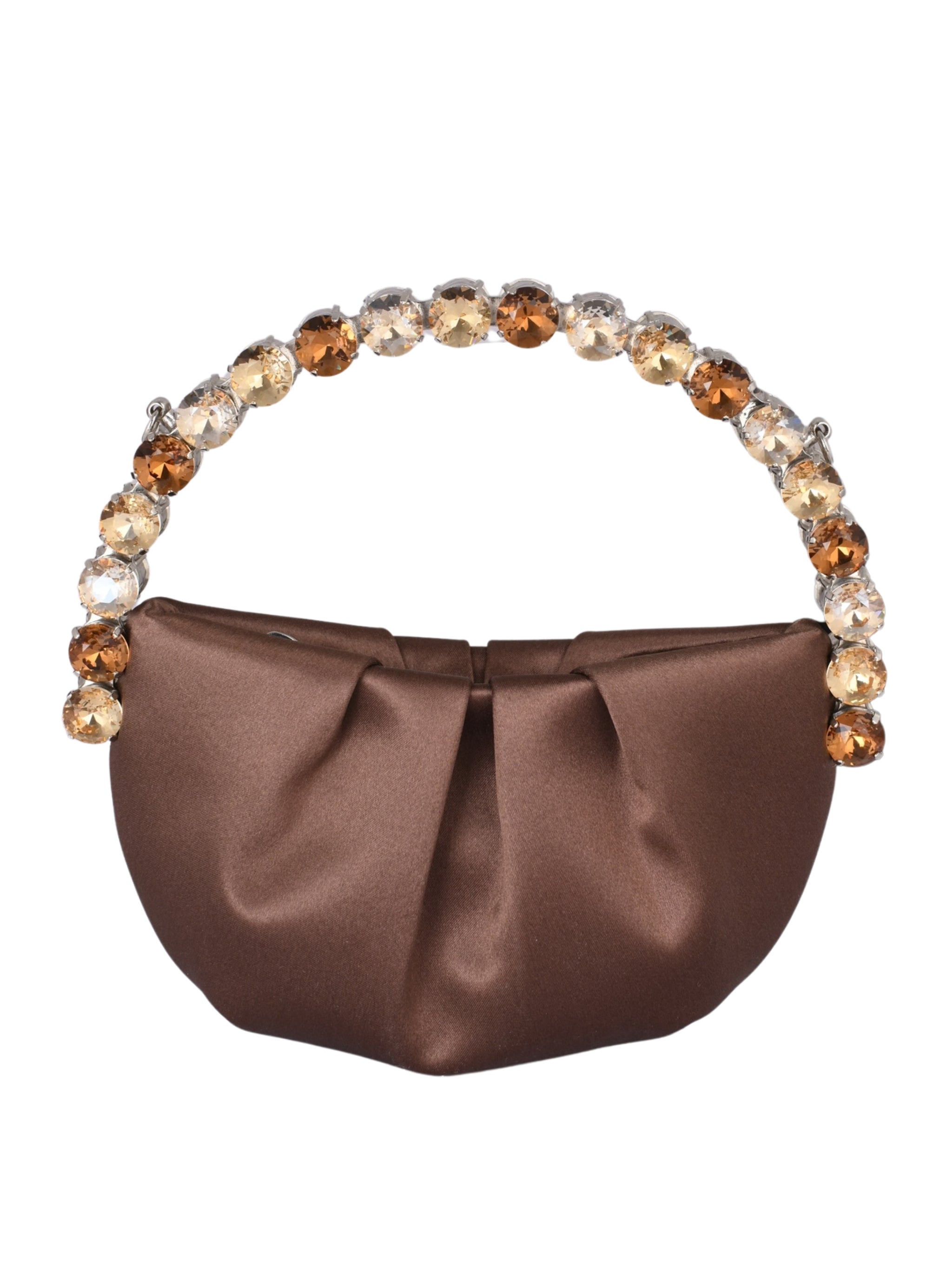 Micro eternity satin chocolate brown stone-encrusted satin micro clutch