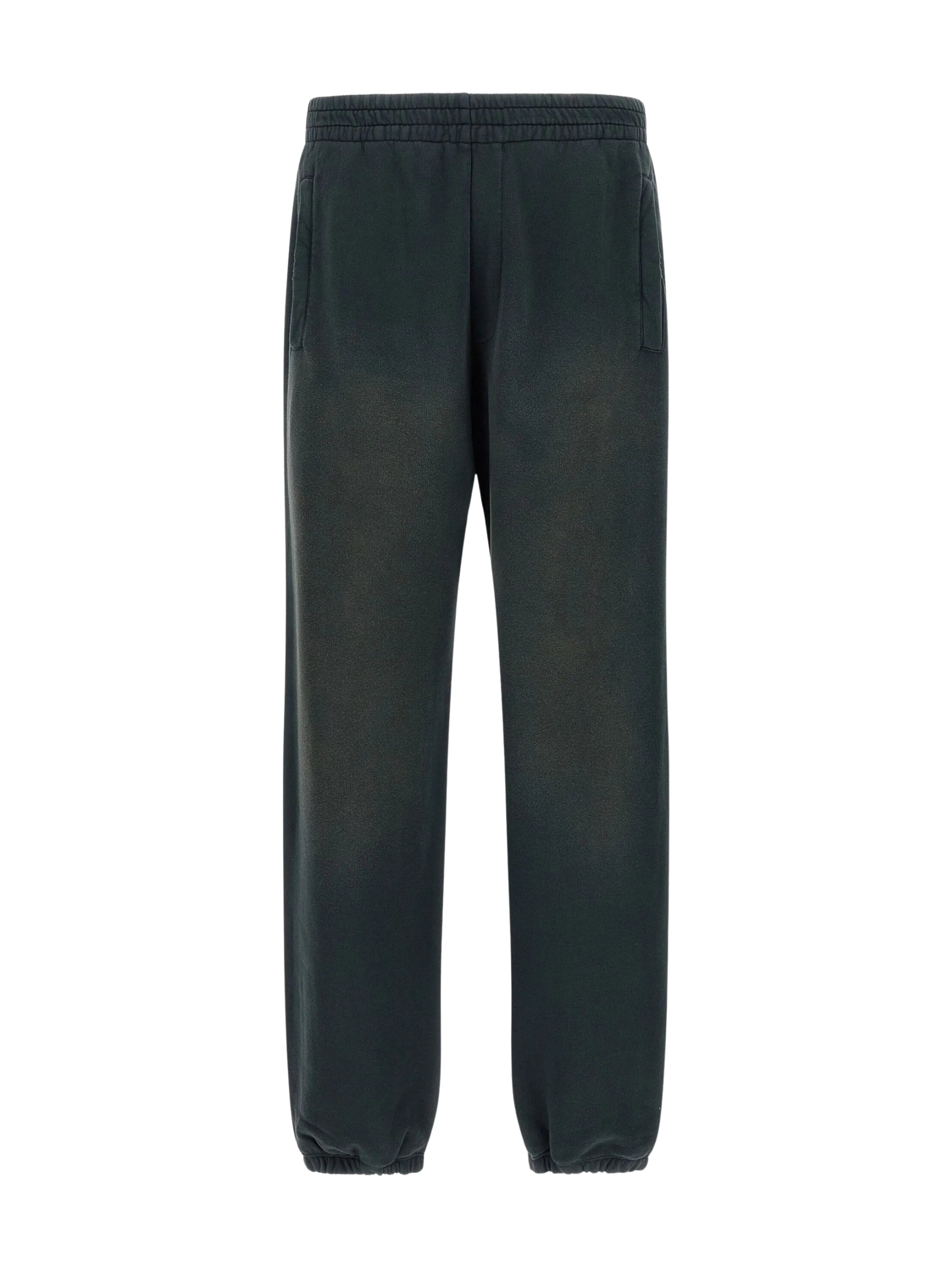 JOURNEY UNISEX WIDE JOGGING RAW CUT HEM DYED COTTON FLEECE BLEACHING EFFECT WITH EMBROIDERY