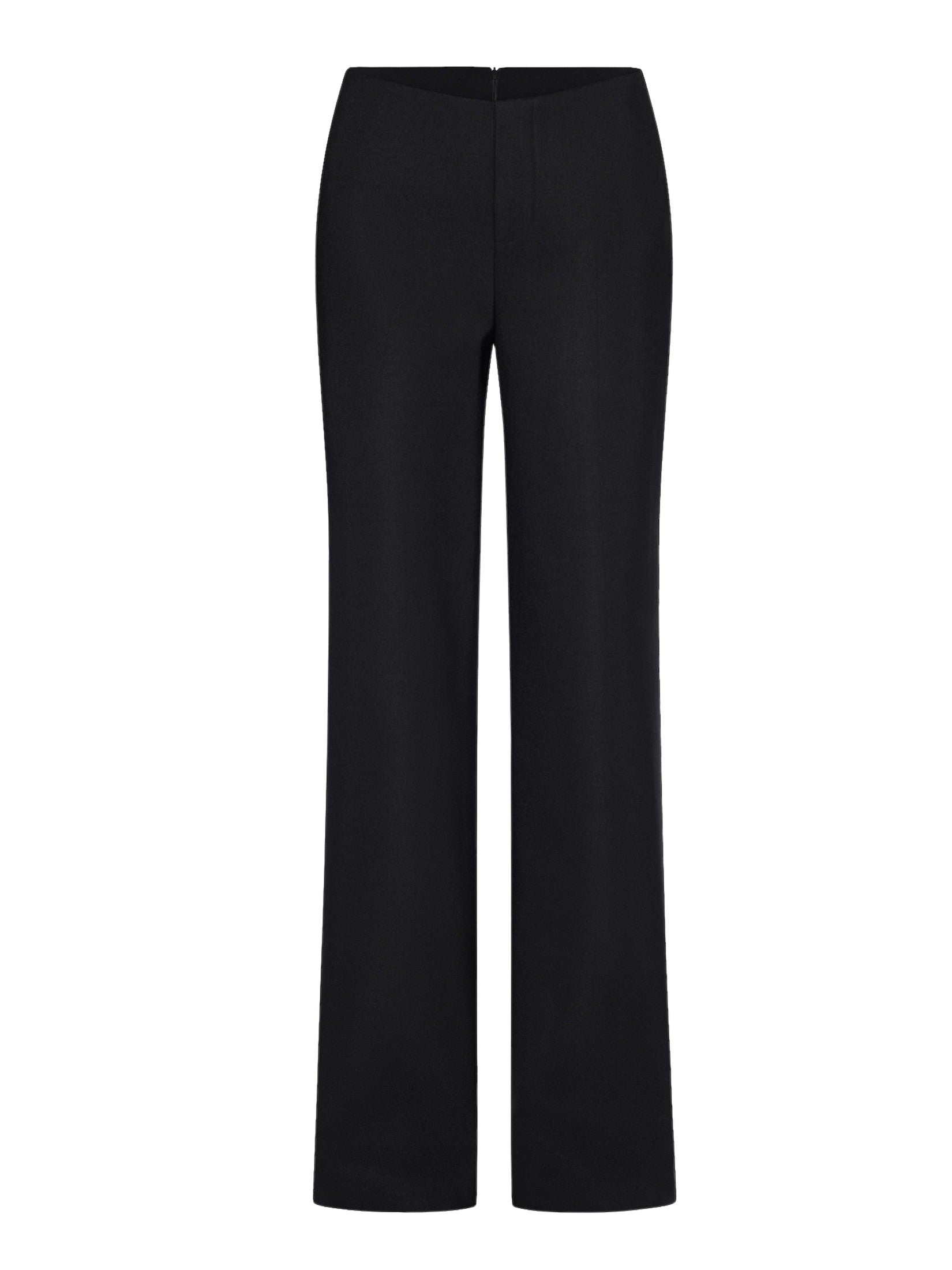 Low-rise flared trousers with a back slit accented with a metal accessory