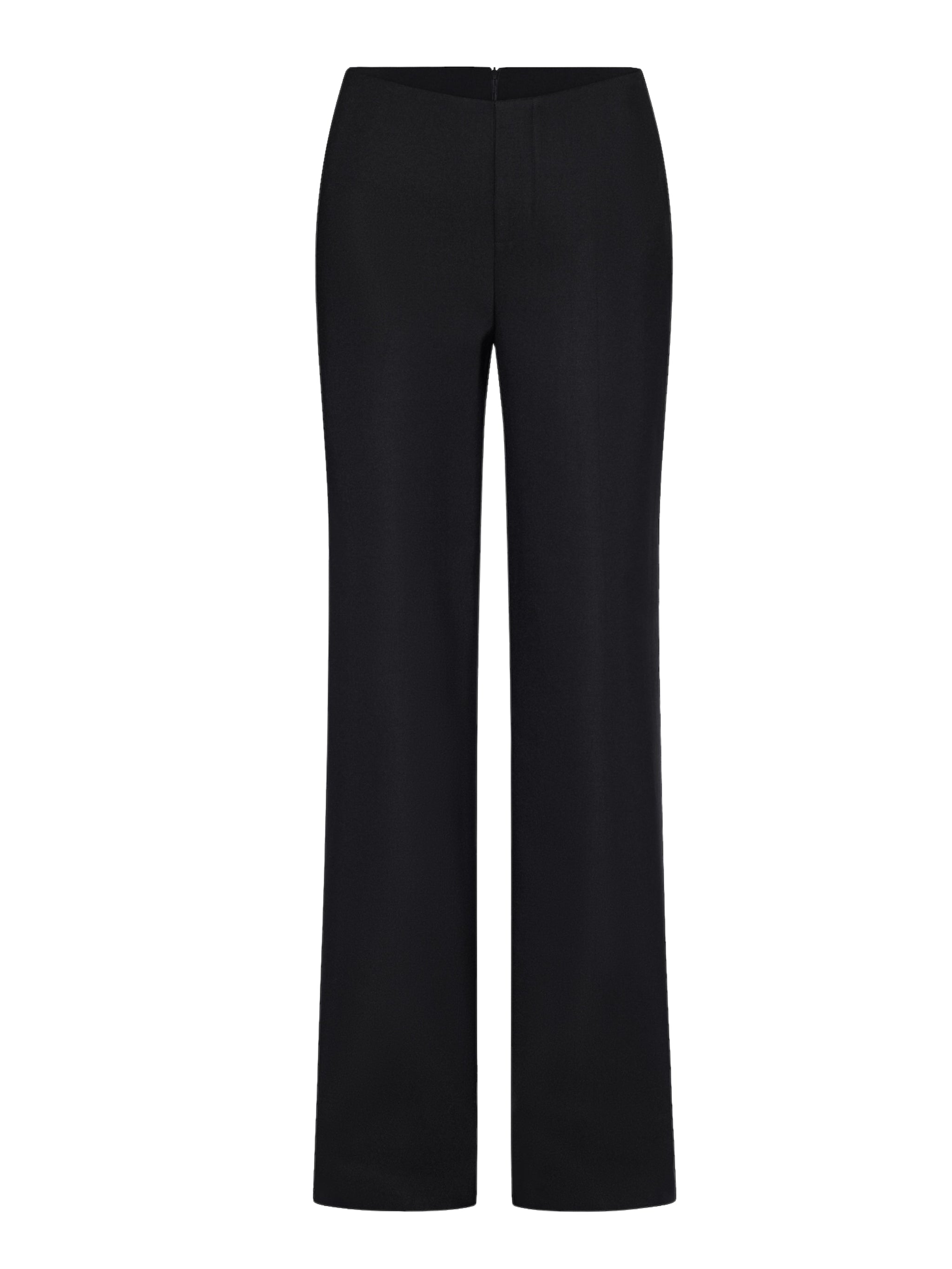 Low-rise flared trousers with a back slit accented with a metal accessory