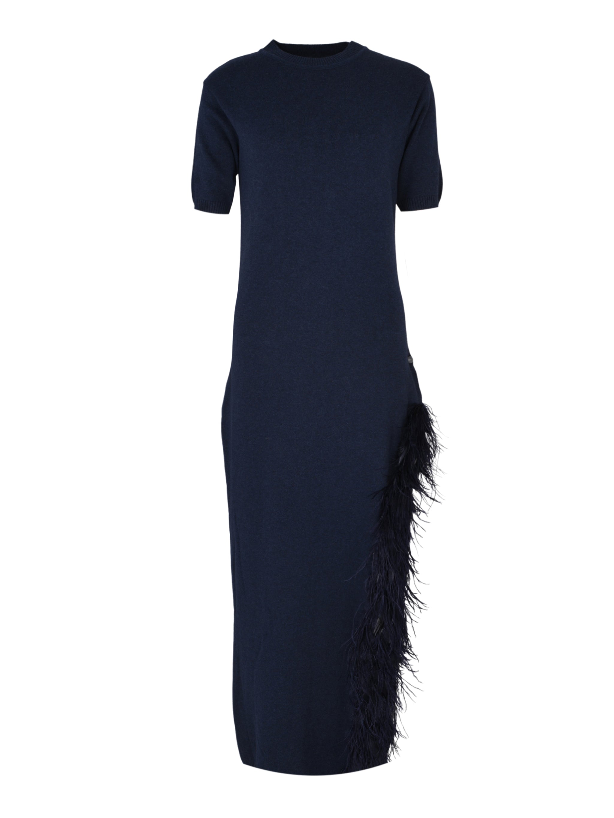 The side slit midi dress with feather hem