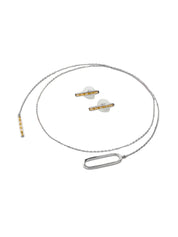 Scarf set of necklace and earrings in sterling silver & rhodium and yellow cz