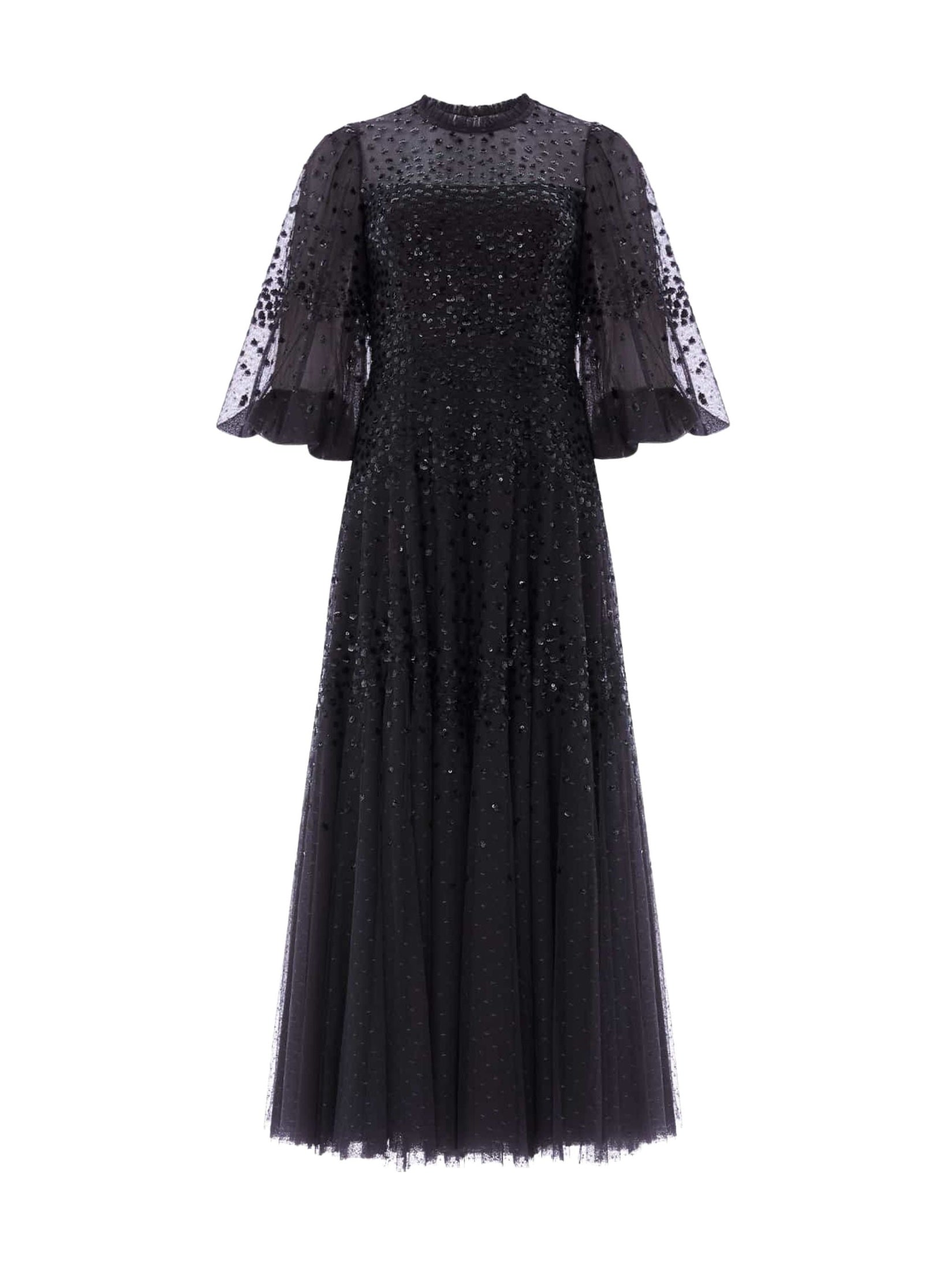 Scallop sequin round neck ankle gown
