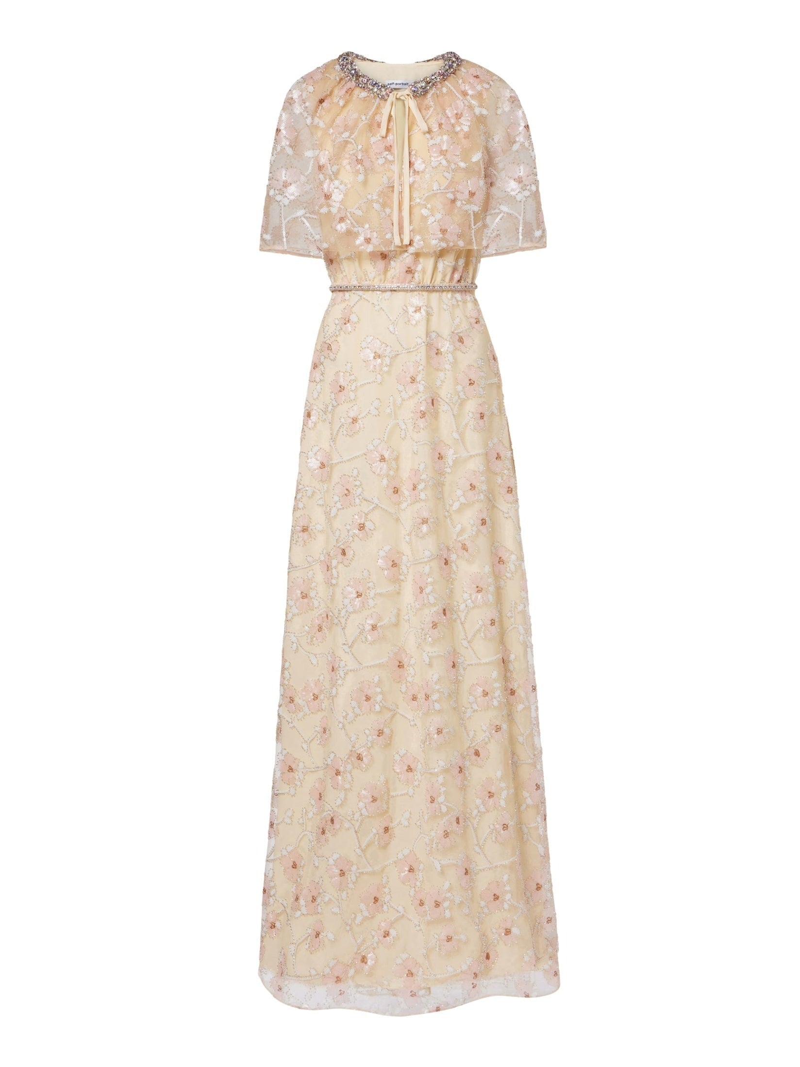 Champagne floral embellished maxi dress