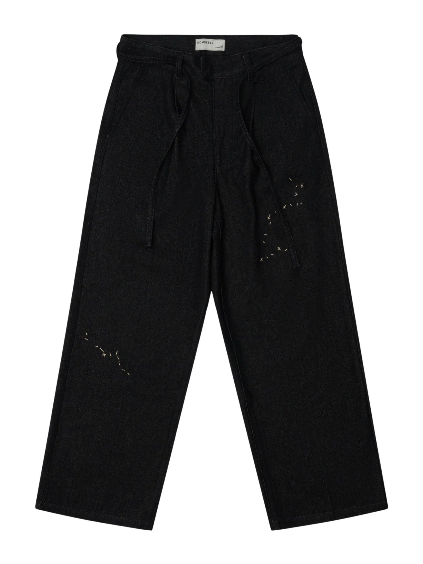 Lazy denim pleated trousers faded black