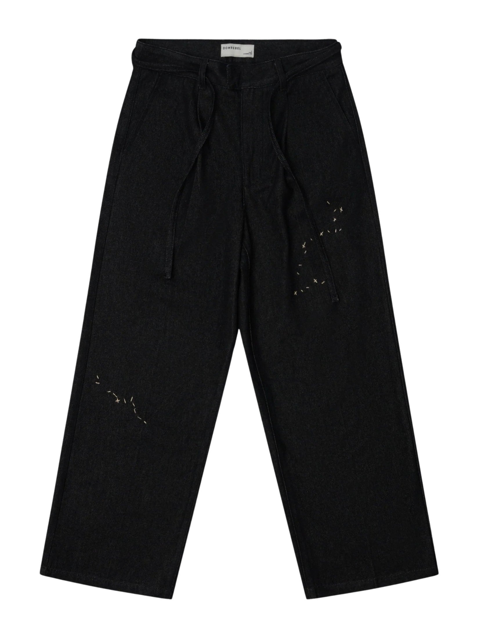 Lazy denim pleated trousers faded black