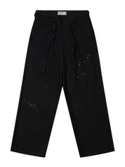 Lazy denim pleated trousers faded black
