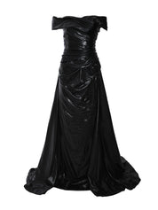 GOLD LAME OFF-SHOULDER DRESS