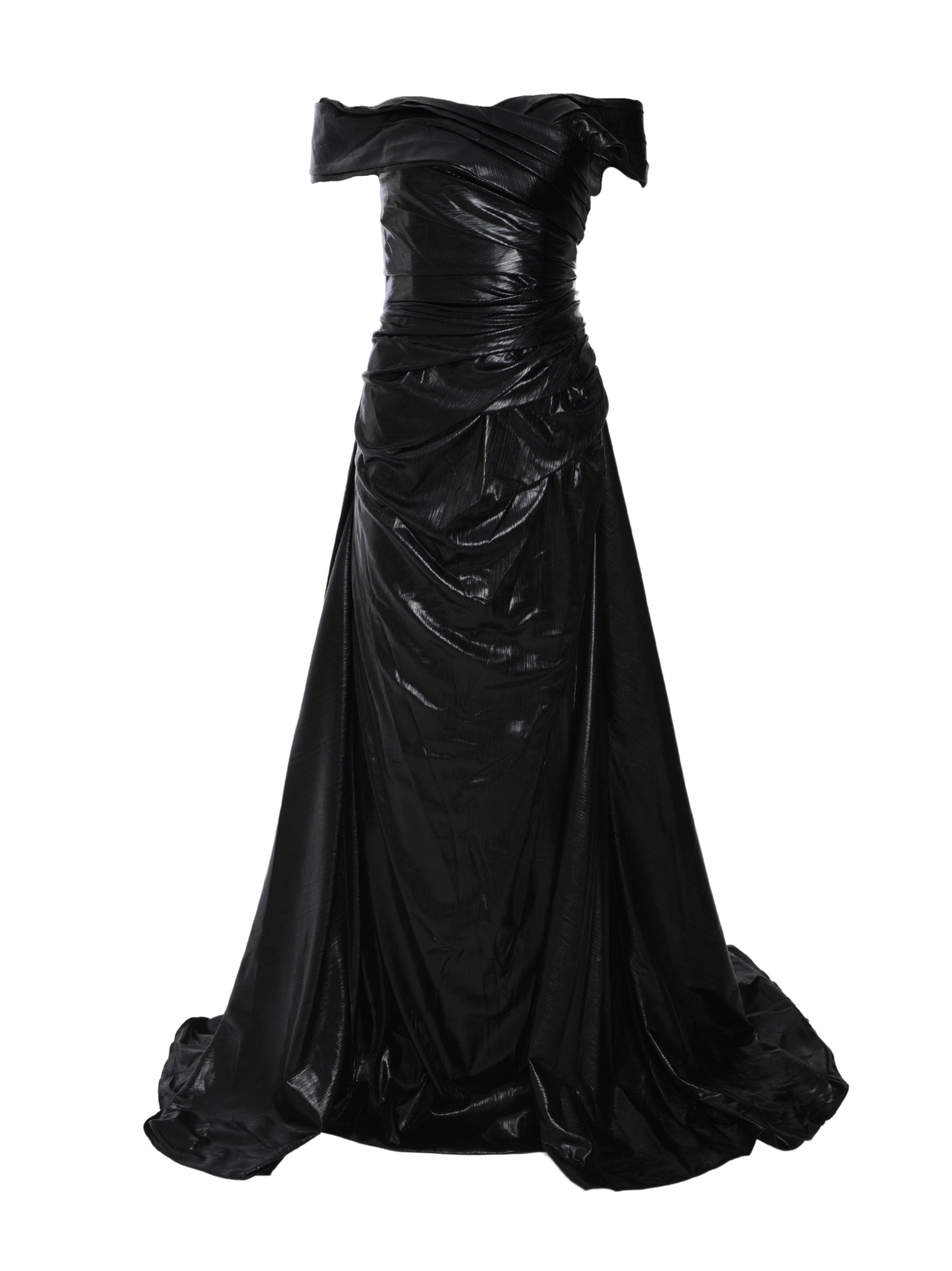 GOLD LAME OFF-SHOULDER DRESS