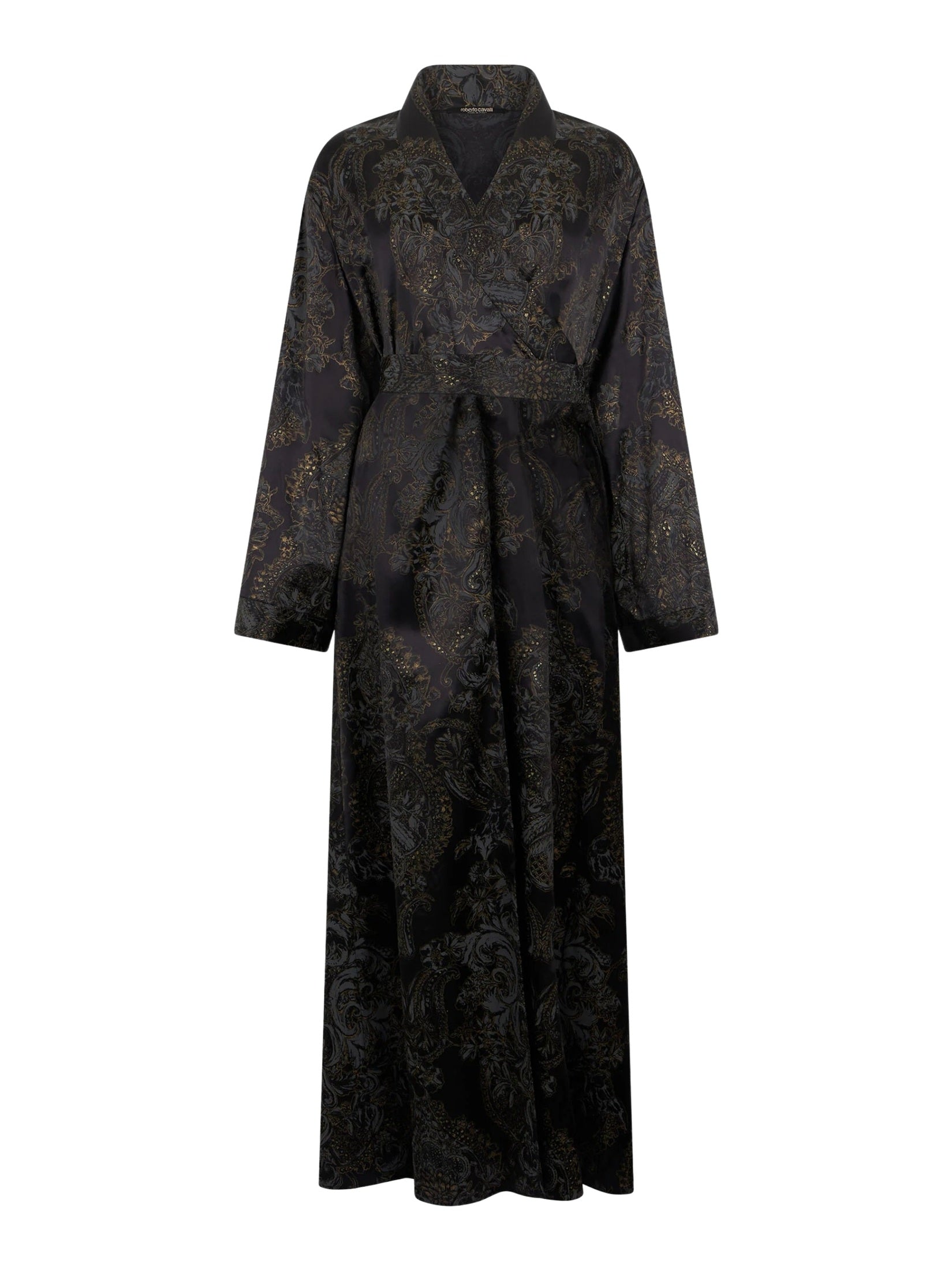Ornamental black silk kimono dress