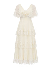 Yellow chiffon tiered midi dress