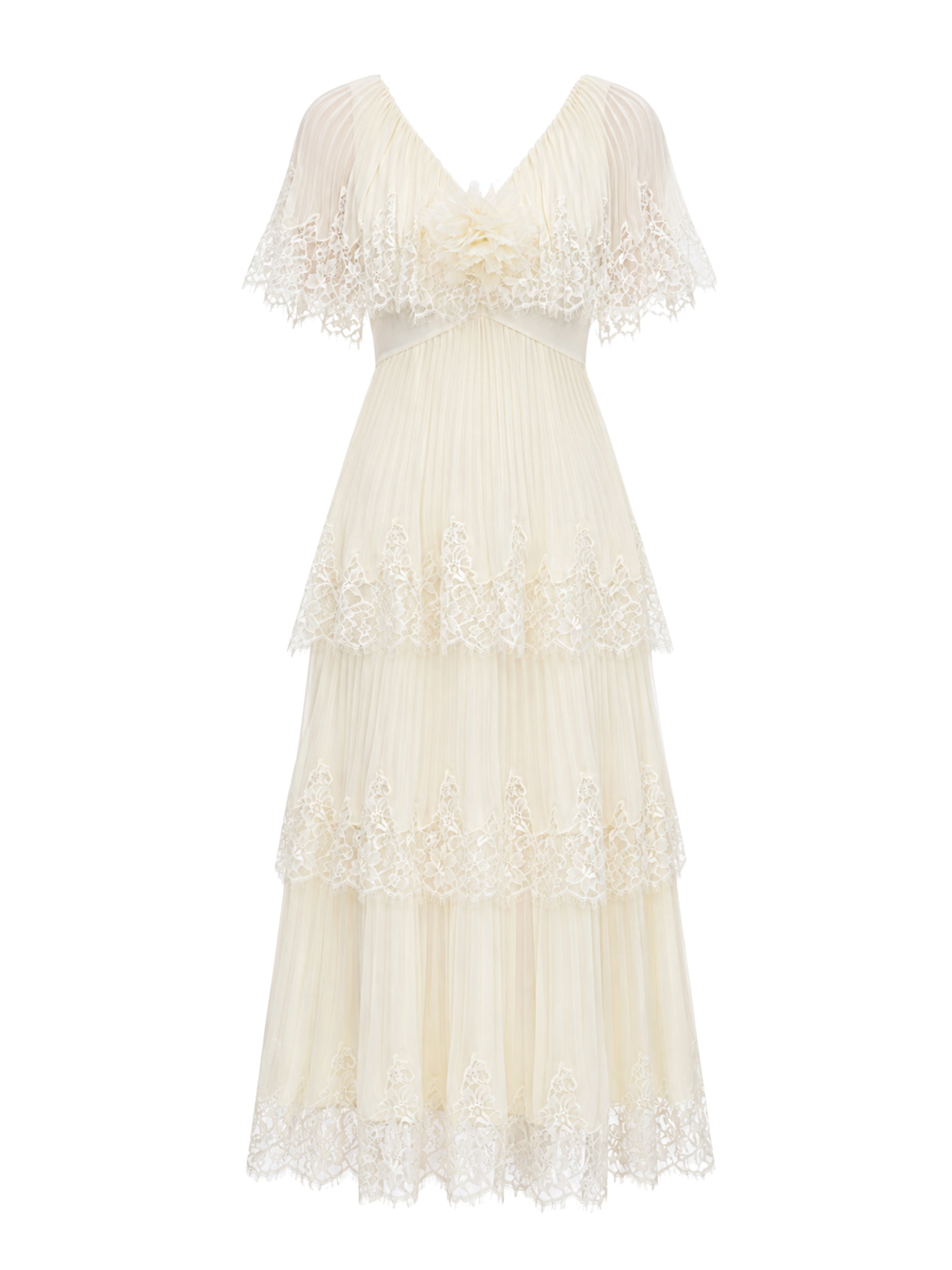 Yellow chiffon tiered midi dress