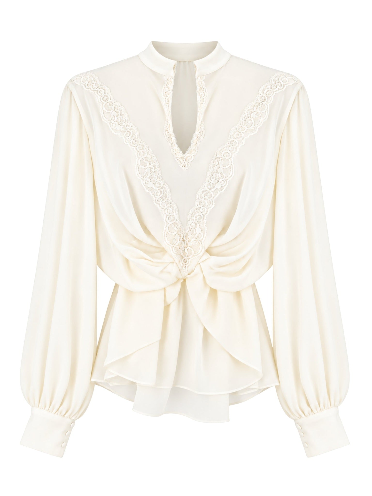 Ecru Lace Blouse with Floral Details