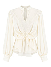 Ecru Lace Blouse with Floral Details