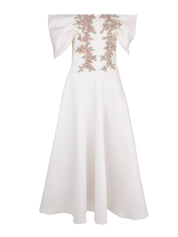 HAND EMBROIDERD PINK FLOWER ORGANZA WITH OFF SHOULDER SLEEVES BALOON DRESS A CUT