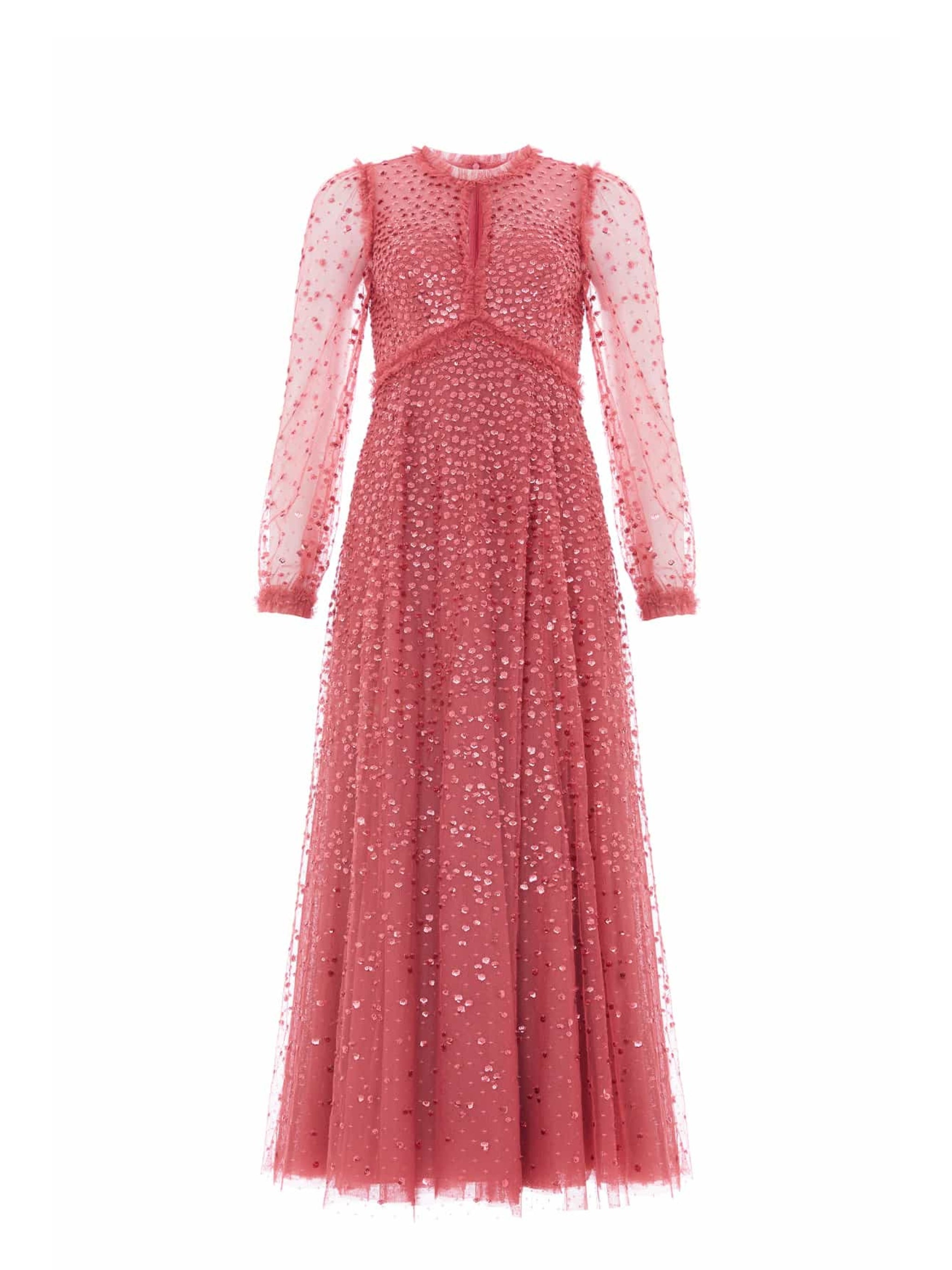 DAPPLED SEQUIN LONG SLEEVE ANKLE GOWN