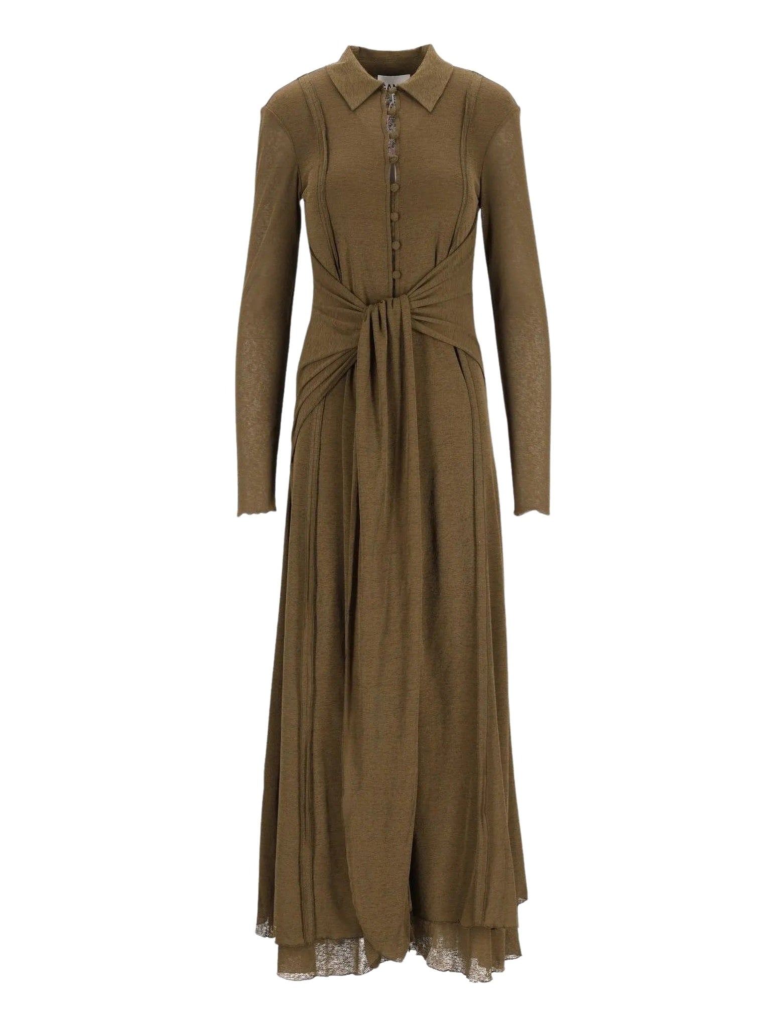 Marl mesh long sleeve maxi tie dress