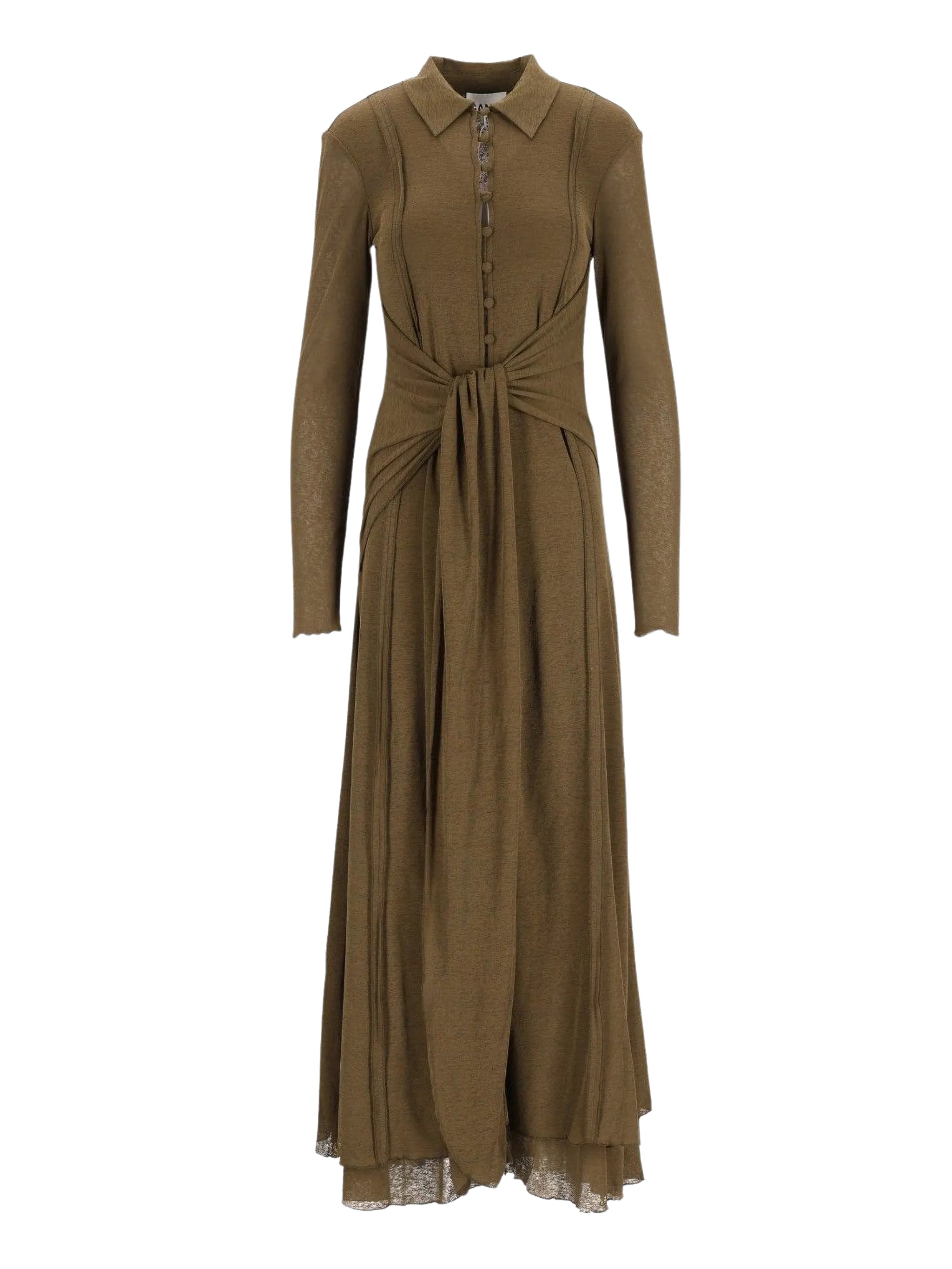 Marl mesh long sleeve maxi tie dress