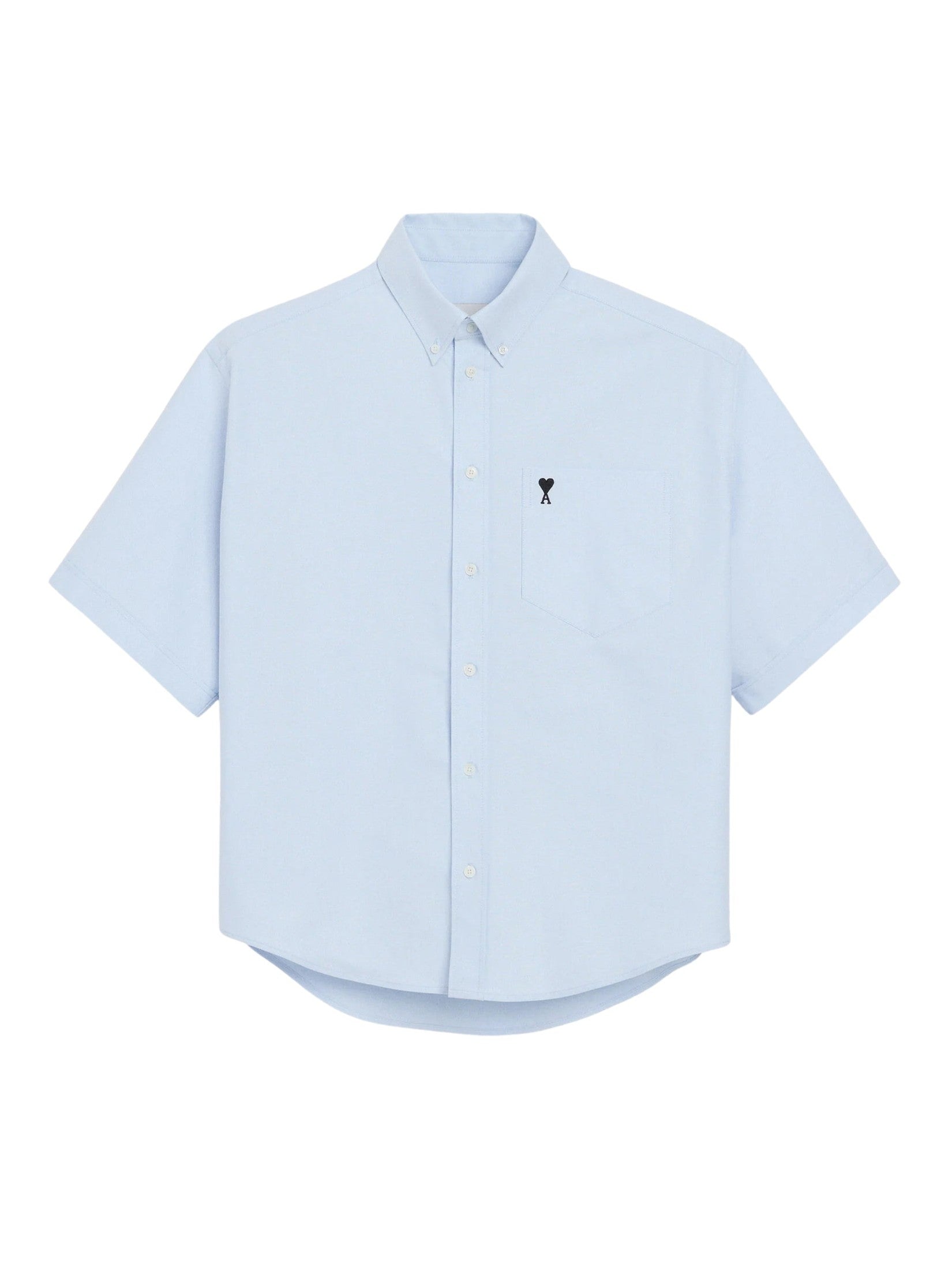 Boxy short sleeve shirt with button down collar