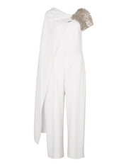 White Jumpsuit with Scarf and Embroidered Sequins
