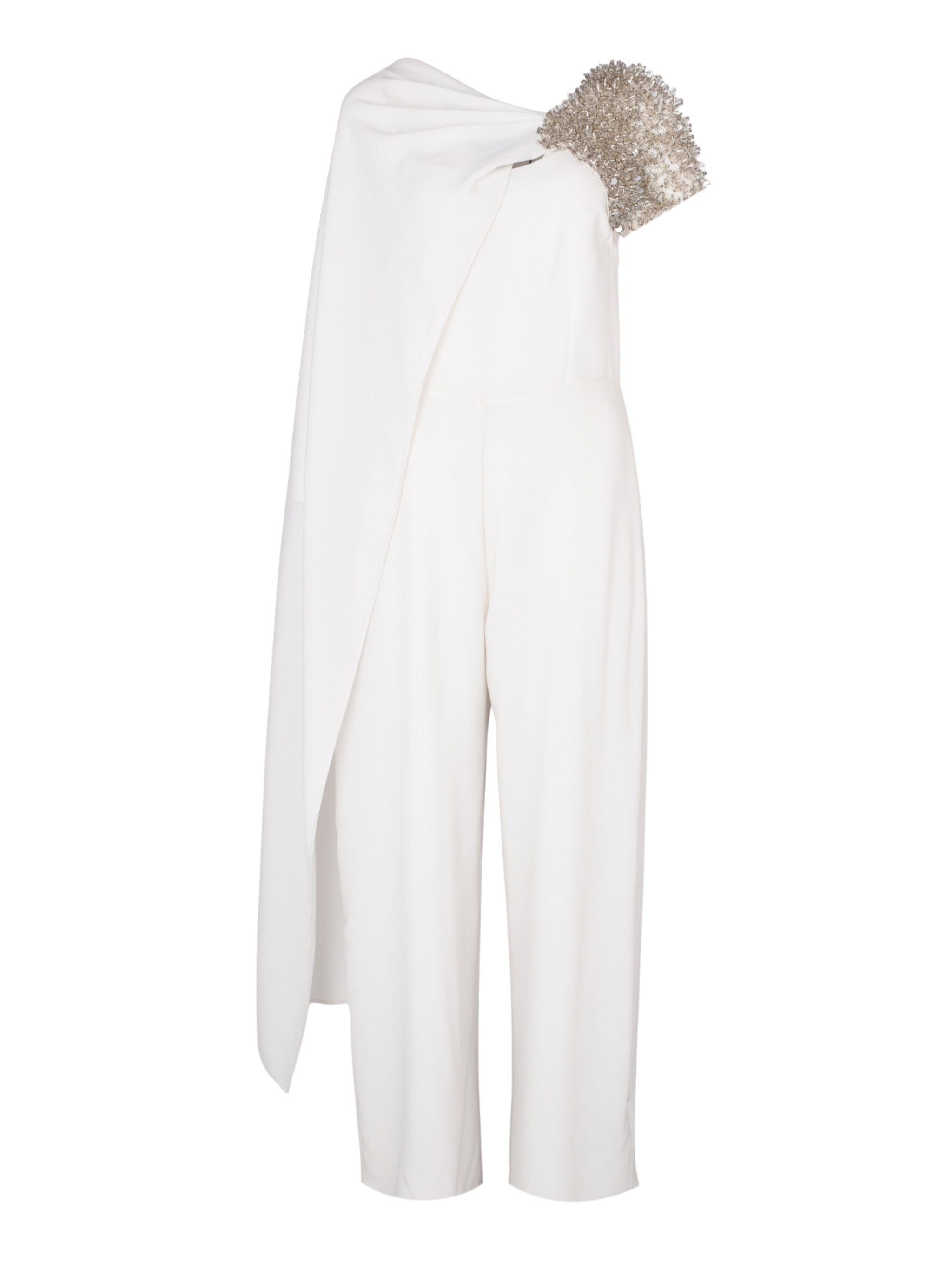 White Jumpsuit with Scarf and Embroidered Sequins