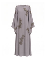 Hand embroiderd flowers -long sleeve dress-kaftan cut dress