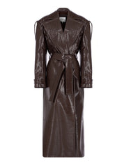 BROWN VEGAN LEATHER TRENCHCOAT