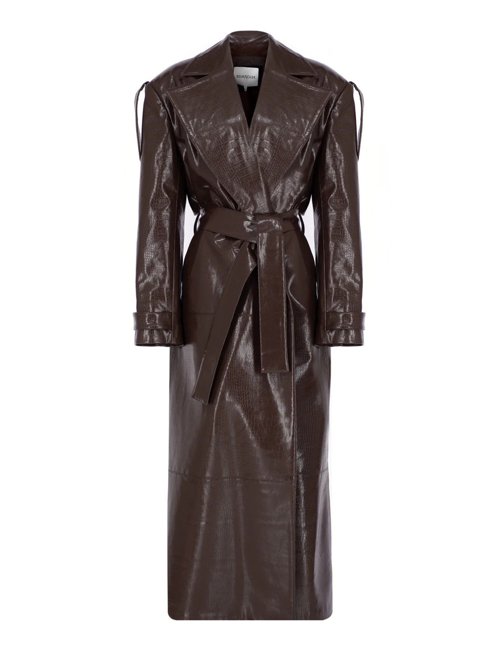 BROWN VEGAN LEATHER TRENCHCOAT