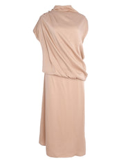 ENVER SATIN DRAPED DRESS WITH PIERCING DETAIL ON SHOULDER