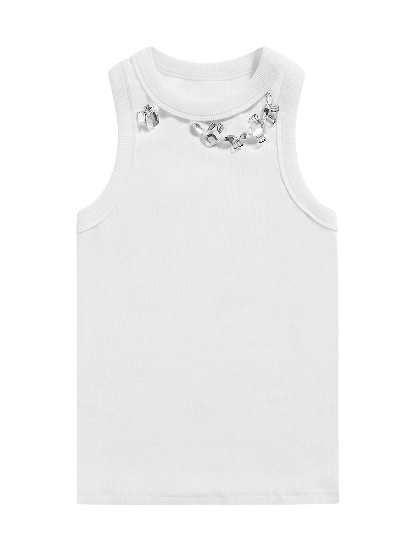 Distressed crystal ribbed knit tank top
