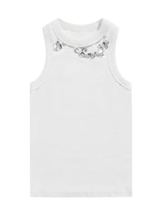 Distressed crystal ribbed knit tank top