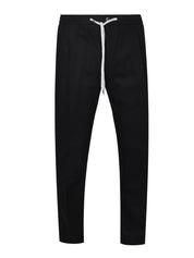 Pantalone soft 1 pleats diagonal pkts zipped back pkts leather det elastic w.band ext drawstr finis b.