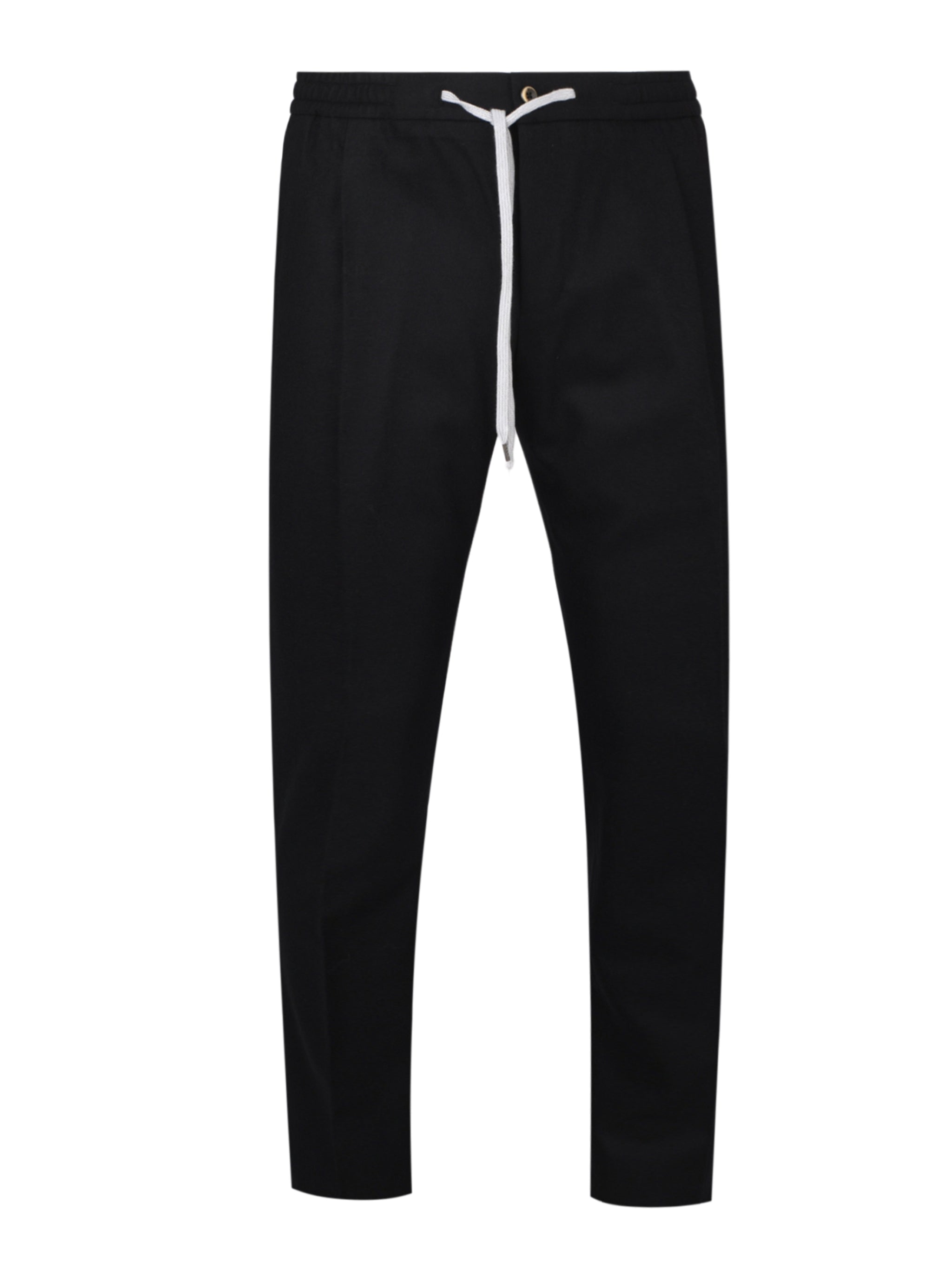 Pantalone soft 1 pleats diagonal pkts zipped back pkts leather det elastic w.band ext drawstr finis b.