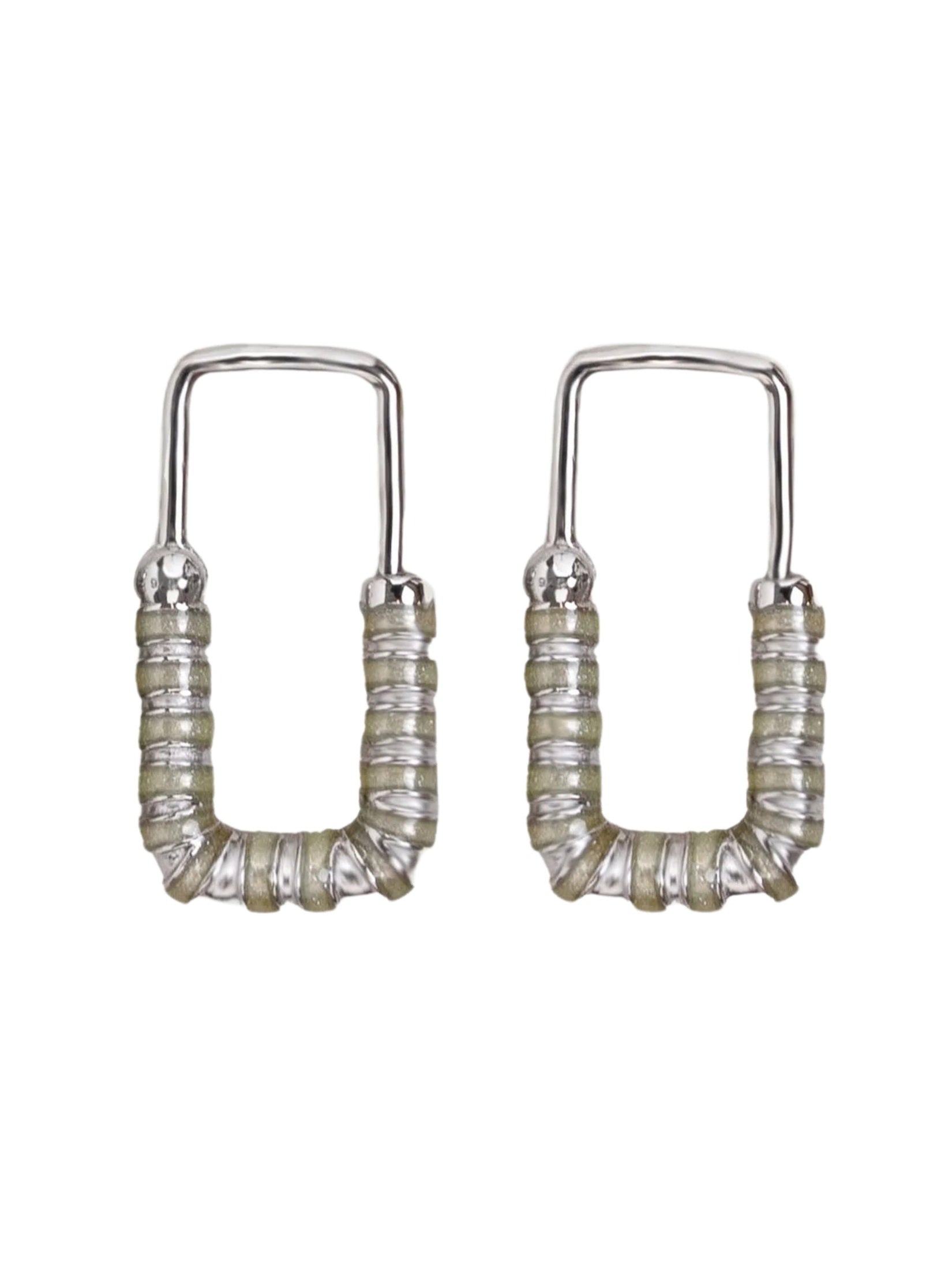 Nail lock earrings in sterling silver & 1rhodium and minty green enamel