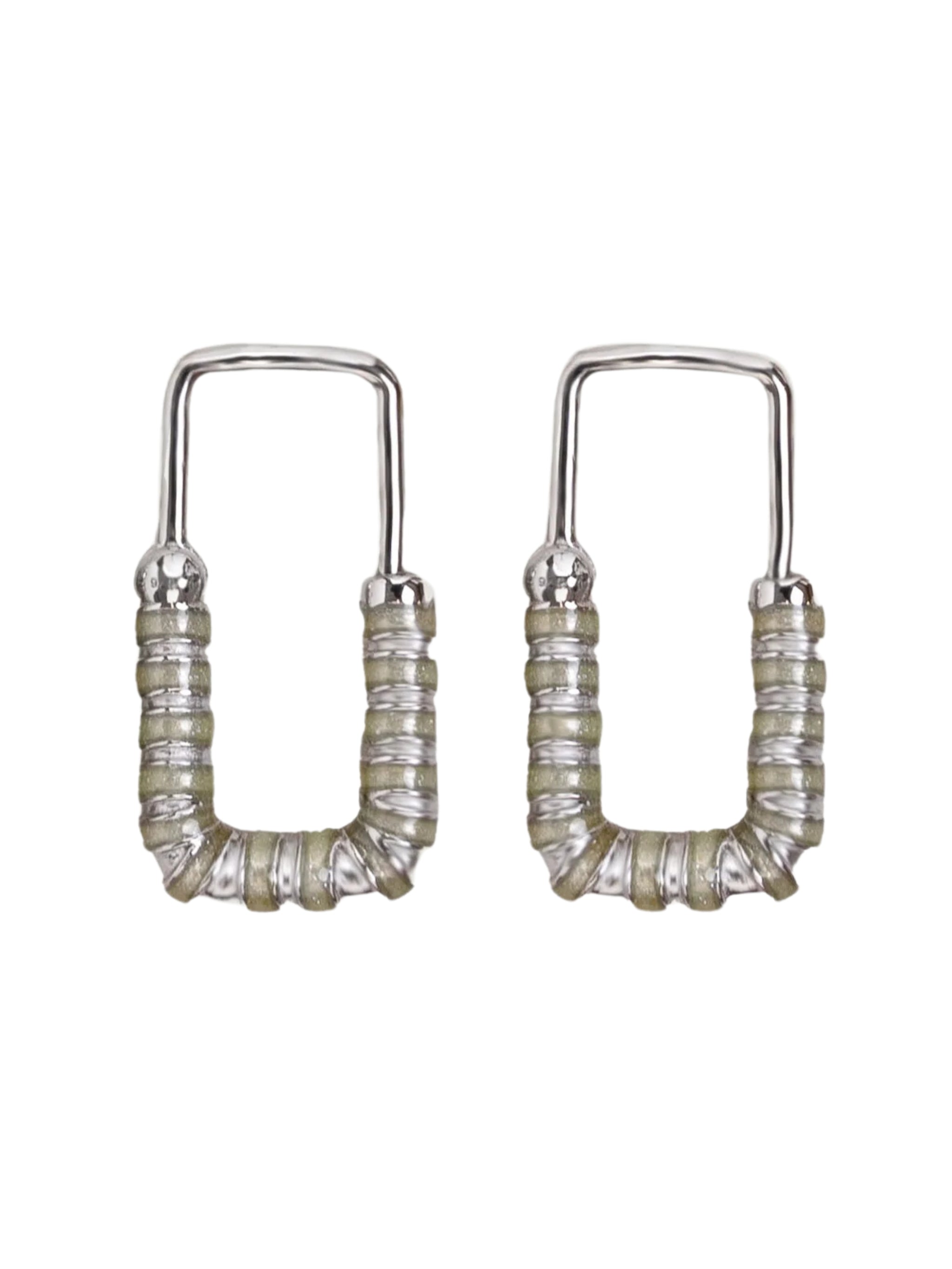 Nail lock earrings in sterling silver & 1rhodium and minty green enamel