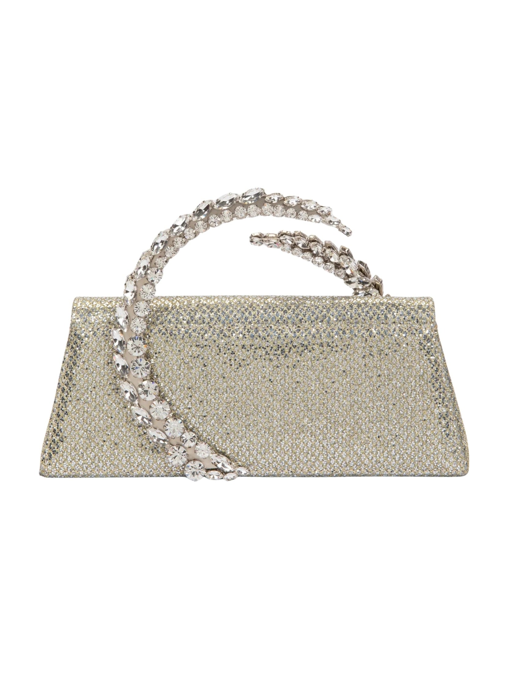 Karma Stone-Encrusted Lace Glitter Clutch Gold