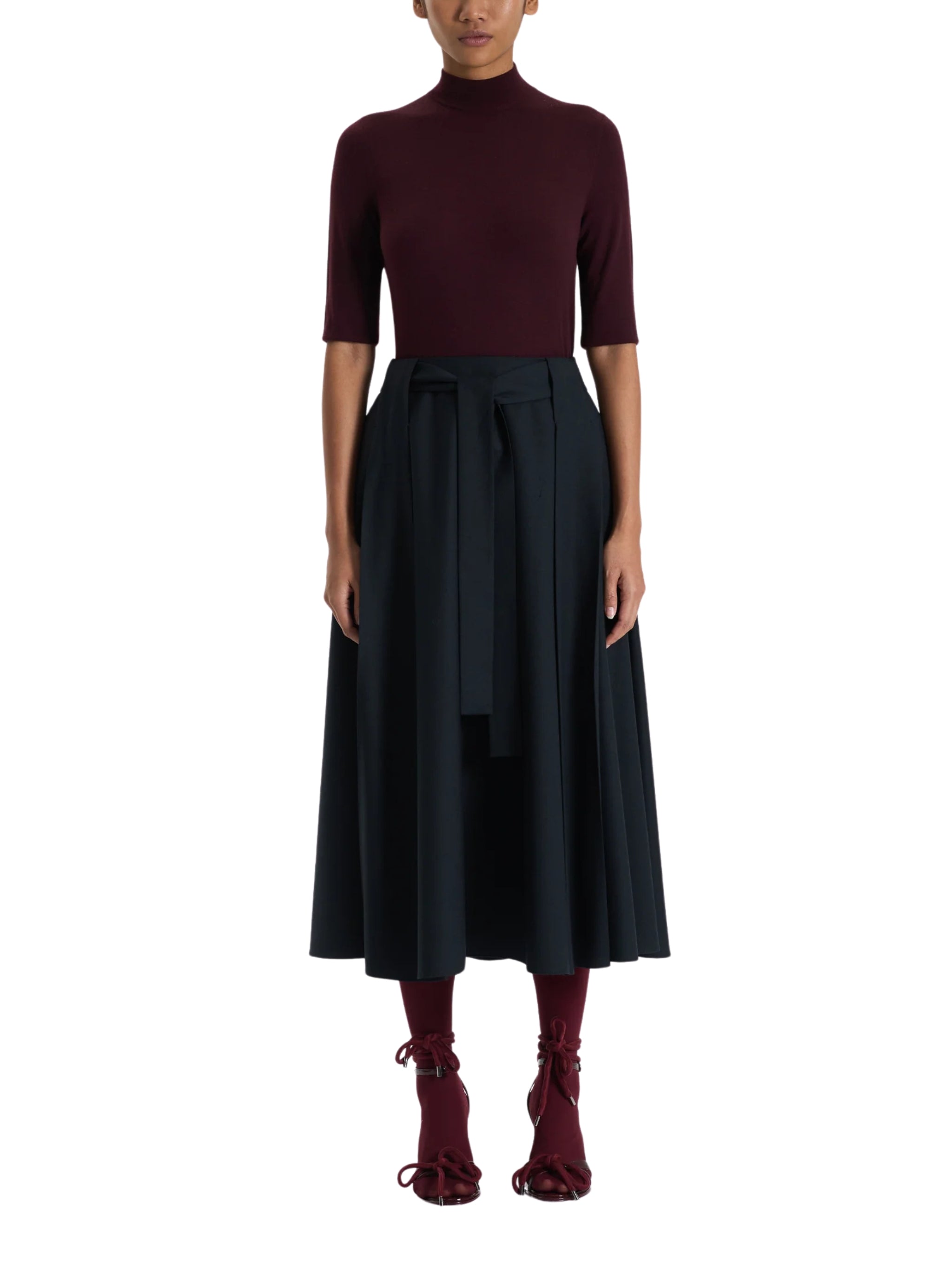 BLACK BELTED A-LINE SKIRT