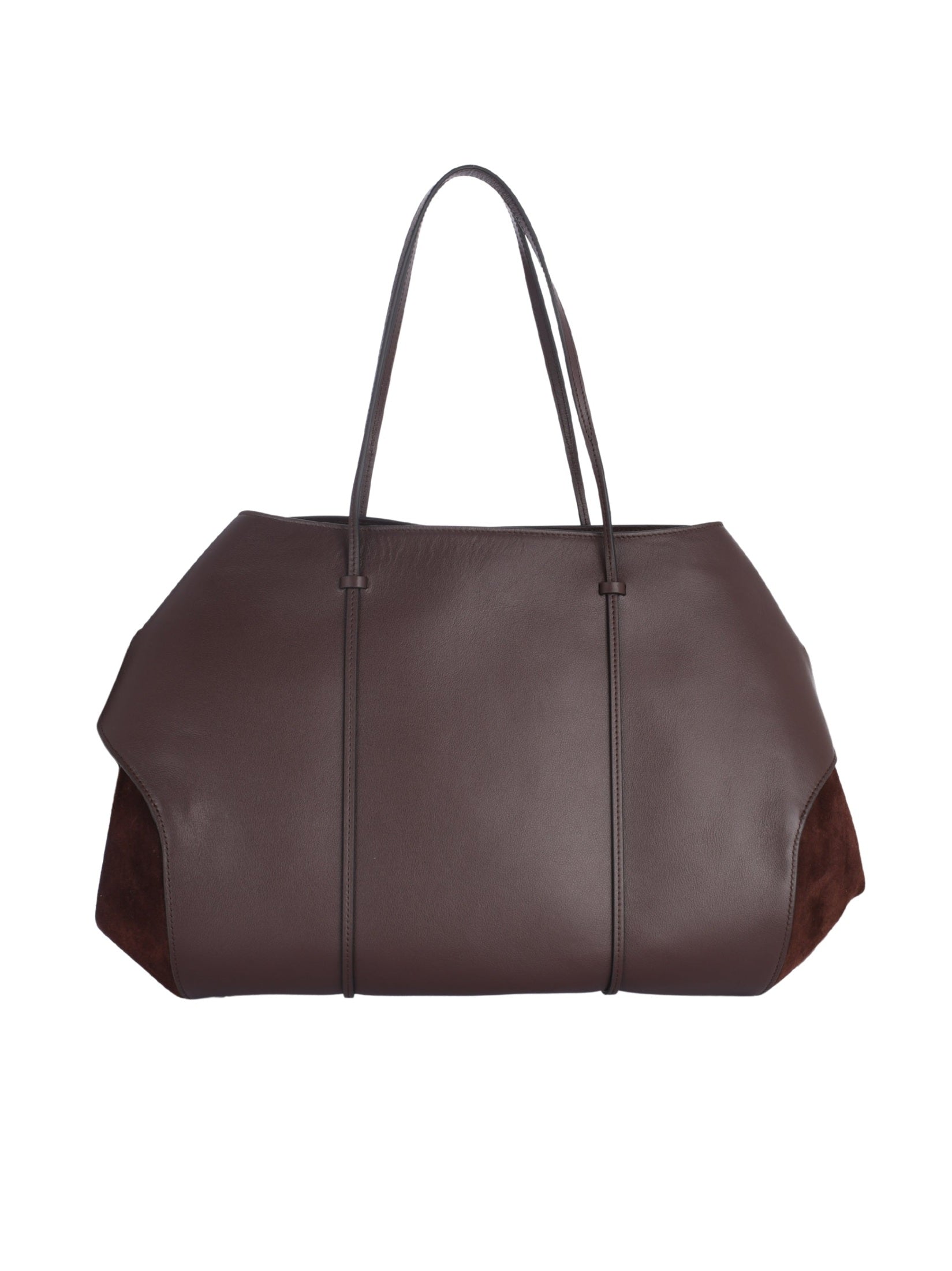 Leather-trimmed suede shoulder bag