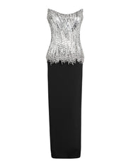 Column gown with striking corset-style bustier