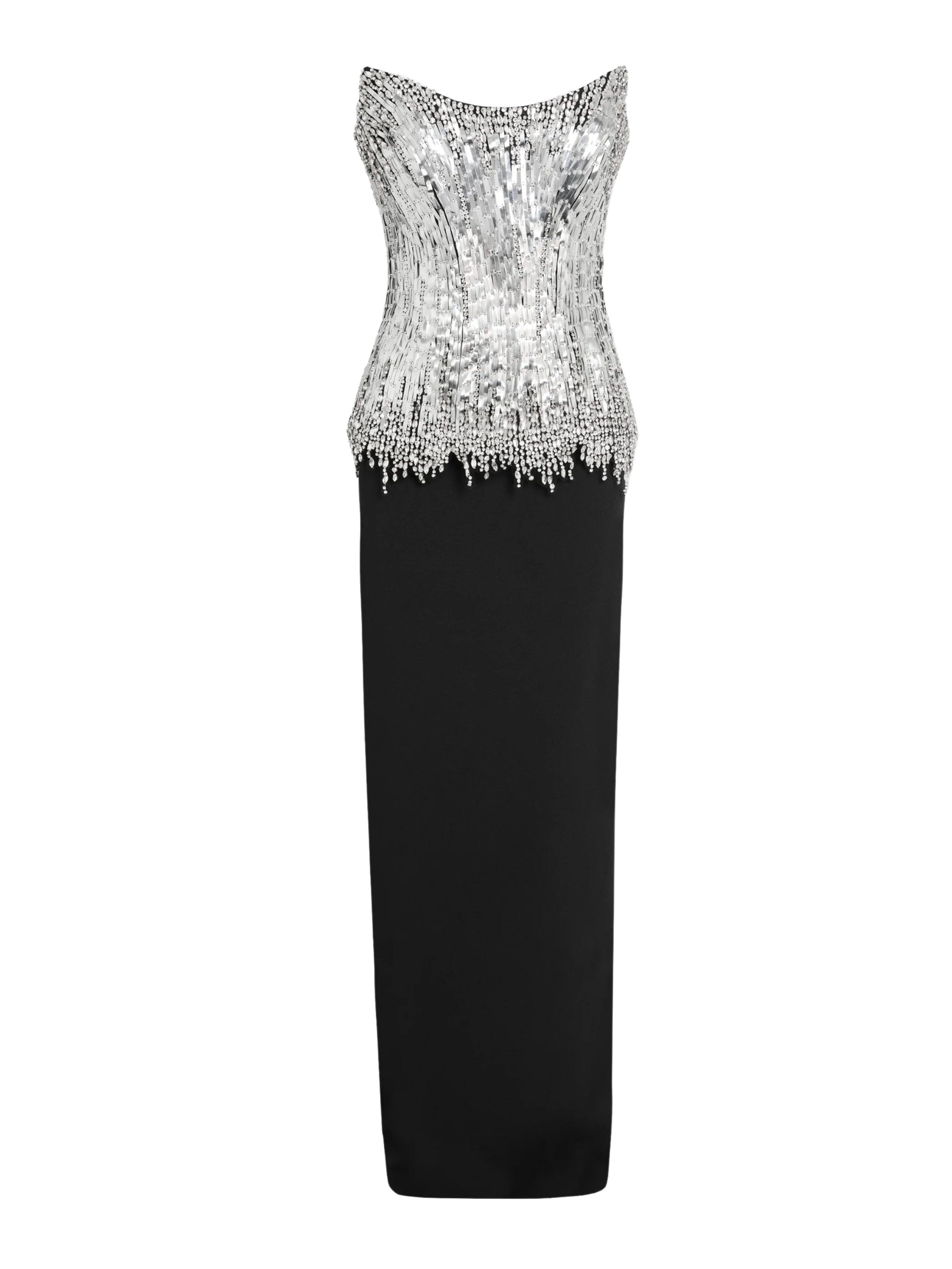 Column gown with striking corset-style bustier
