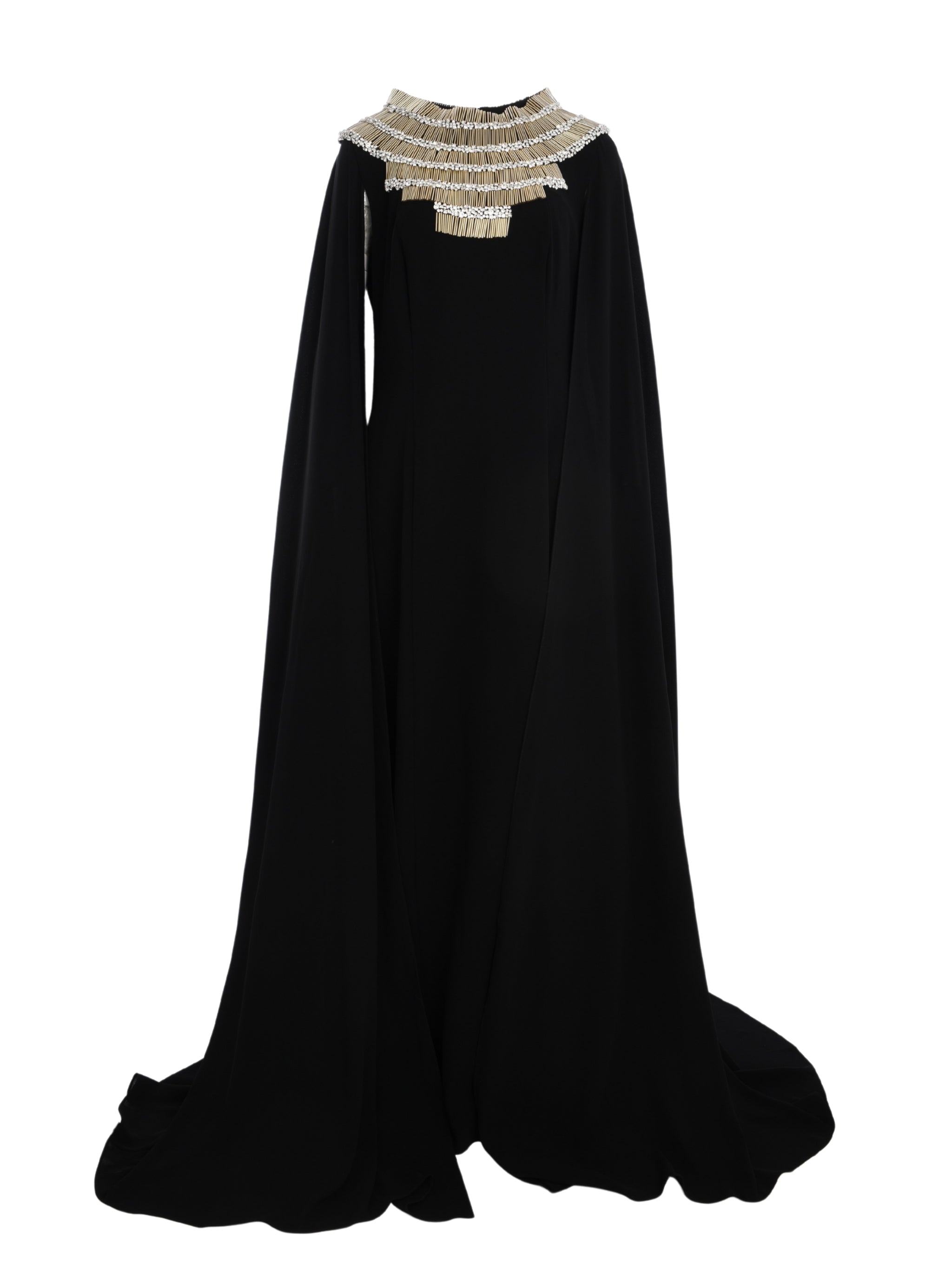 CREPE DRESS WITH EMBROIDERED NECKLINE