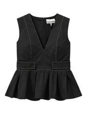 Stretch cotton v-neck pocket blouse