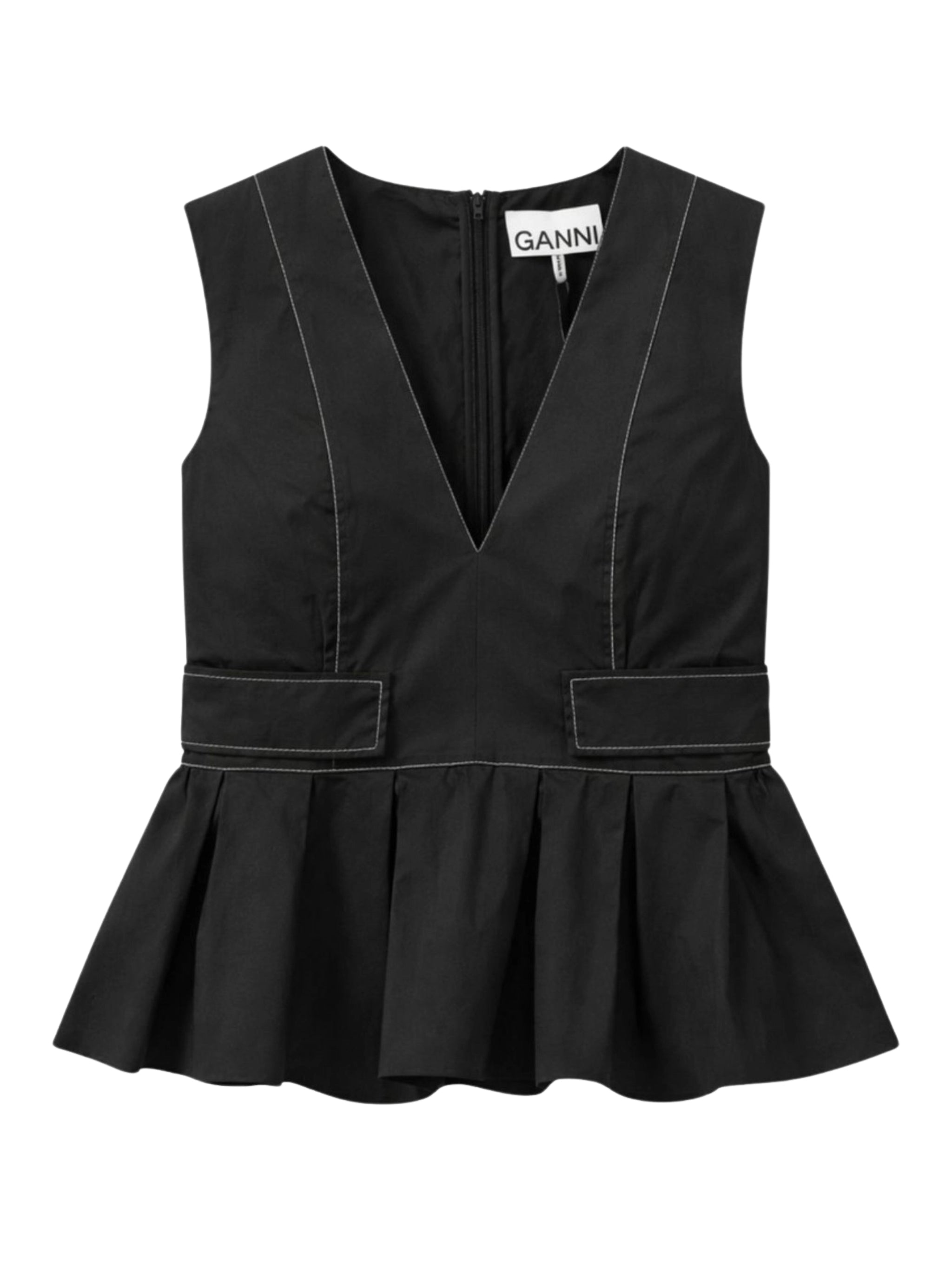 Stretch cotton v-neck pocket blouse